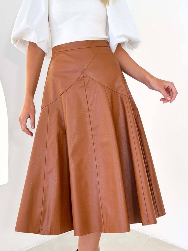 High Waisted Mid Length Pleated Skirt For Women