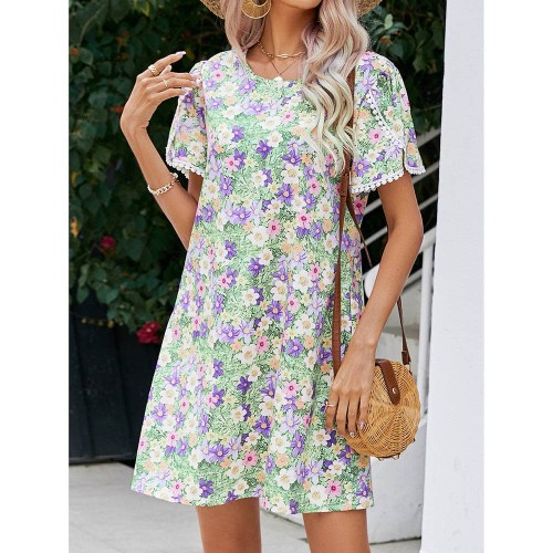 Floral Petal Sleeve Tassel Short Dress