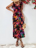 Women's Sexy V Neck Backless Floral Print Party Dress