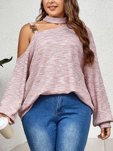 Slanted Neck Strap Solid Knitted Loose Top