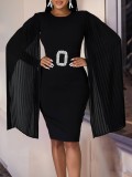 Solid Color Buttocks Wrapped Sexy Cape Dress