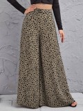 Loose High Waisted Leopard Print Draped Wide Leg Pants