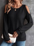 Off Shoulder Button Loose Long Sleeved T-shirt Top For Women