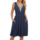 Summer Casual Sleevess V-Neck Mini Dress with Pockets