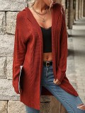 Red Long Sleeved Hooded Sweater Cardigan Jacket