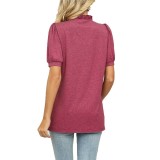 Puff Short Sleeve V-Neck T-Shirts Casual Tunic Top