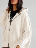 Women's Casual Waffle cardigan zipper Hooded Sweater