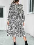 Women's Long Sleeves Irregular pattern V Neck Midi Dress