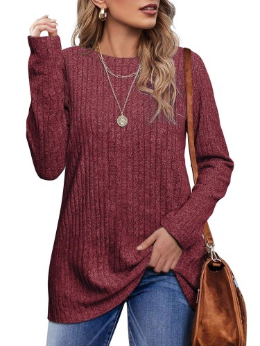 Fashion Long Sleeve Round Neck Tops Casual Blouses T Shirts
