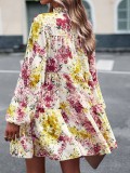 Mock Neck Long Sleeve Floral Print Ruffle Short Dress
