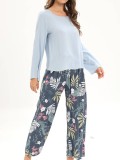Pajama Set Soft Long Sleeve Top with Floral Pants Pjs Sleepw