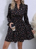 Long Sleeved Waistband Floral Dress