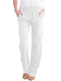 Solid Cotton And Linen Drawstring LooseCasual Pants