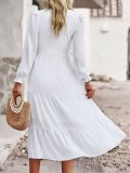 Long Sleeve High Waist Casual Smocked Tiered Dresses