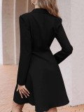 Women's Solid Color Double Breasted Long Sleeved Dress