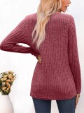 Solid V-neck Loose Relaxed Long Sleeve T-shirt Top