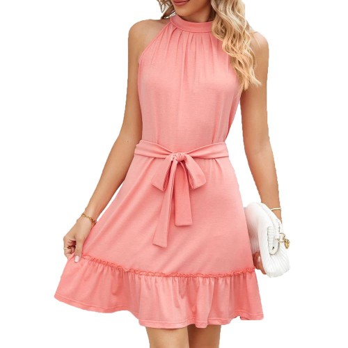 Summer Halter Sleeveless Cute Ruffle Mini Dress