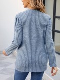 Round Neck Pit Stripe Solid Color Top Long Sleeved Tops