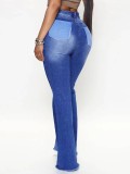 Two Tone Patchwork Micro Flare Stretch High Waisted Jeans