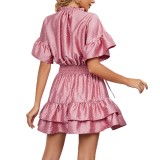 Ruffles Short Sleeve Swing Summer Mini Dress