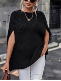 Round Neck Split Sleeves Cape Feel Casual Sweater For Women