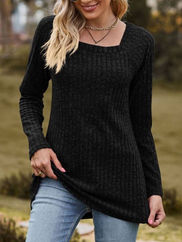 Women's Square Neck Solid Color Long Sleeved Sweater