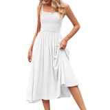 Square Neck Pleated Bohemian Suspender Dress
