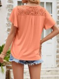 Lace Hollow Out T-Shirts Ruffle Short Sleeve Tops