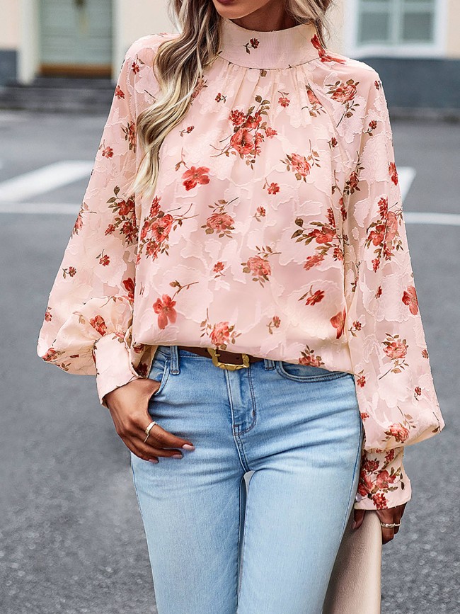 Floral Print Winter Long Sleeve Blouse Tops