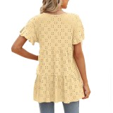 Loose Fit Crew Neck Cute Ruffle Sleeve Casual Tee Blouse