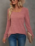 Solid Color U-neck Long Sleeved Casual Women's Bottom Shirt