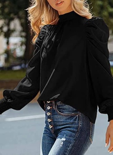 Long Sleeved High Neck Bubble Long Sleeved Casual Loose Tops