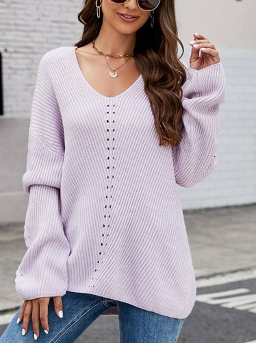 V-neck Casual Pullover Sweater For Women