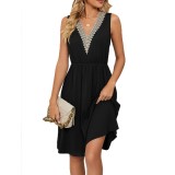 Summer Casual Sleevess V-Neck Mini Dress with Pockets