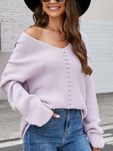 V-neck Casual Pullover Sweater For Women