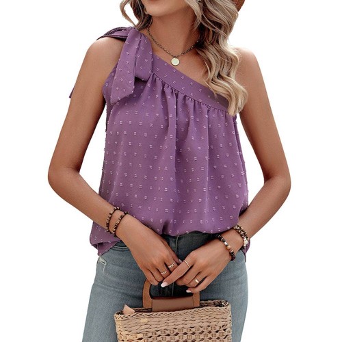 One Shoulder Summer Bow Knot Sleeveless Tank Tops