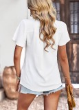 Solid Color V-Neck Shirt Loose Casual Short Sleeve Top