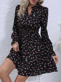 Long Sleeved Waistband Floral Dress