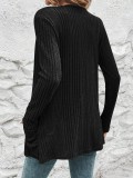 Solid Color Medium Length Knitted Cardigan Pocket Jacket