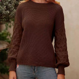 Fashion Lantern Sleeves Round Neck Pullover Knitted Sweater