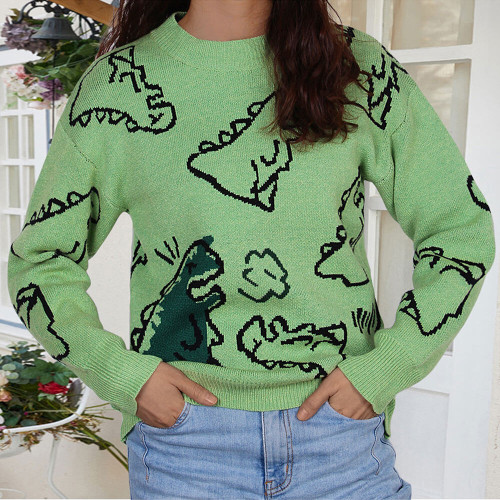 Round Neck Loose Cartoon Dinosaur Sweater