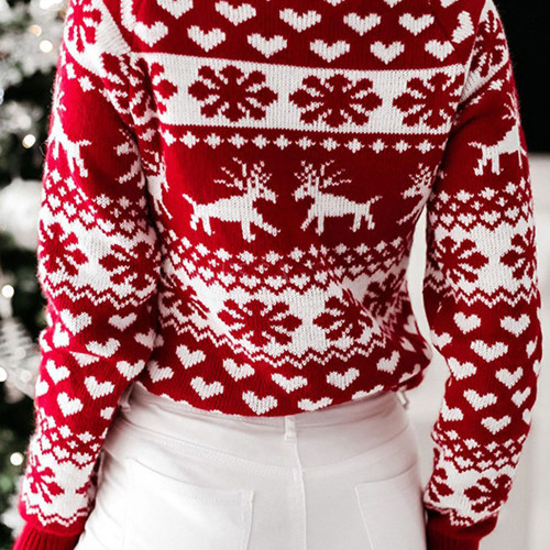 Christmas Snowflake Elk Long Sleeve Knitted Sweater