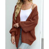 Thick Needle Knitted Sweater Cardigan With Pocket