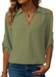 Openwork V-neck with three-quarter sleeves