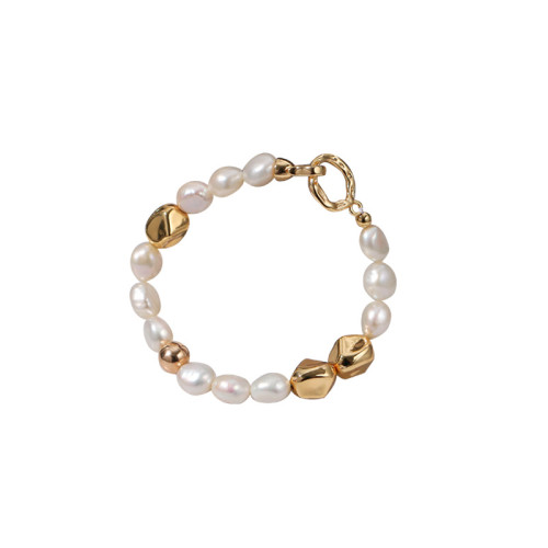 9-10mm Pearl Bracelet for Women Girl High-end Geometric Retro Irregular Pearl Bracelet