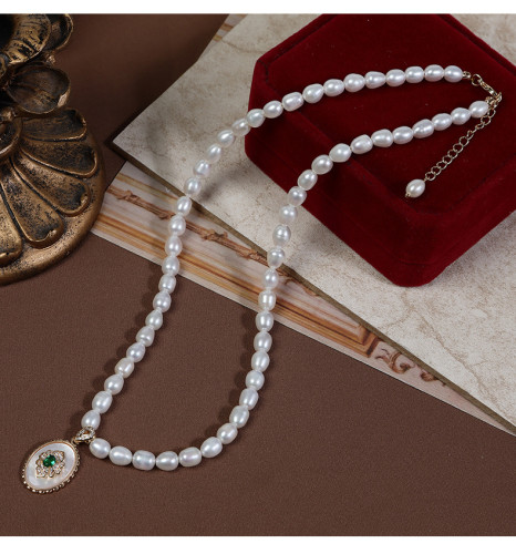 18'' Natural Freshwater Pearl Necklaces for Women with Round Birthstone Pendant Necklace 6mm Handmade Jewelry Gifts