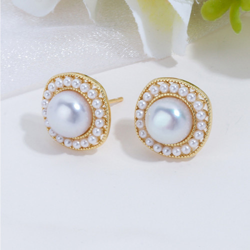 9.5mm Real Freshwater Pearl Earrings for Women Girls Gold Plated S925 Sterling Silver Earrings Minimalist, Dainty Gold Retro Pearl Earrings 15mm