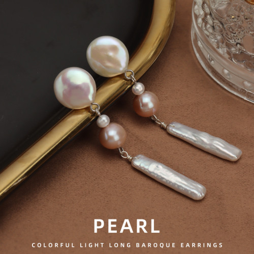 12mm Earring Natural Freshwater Pearls Earrings Dangle Drop Jewelry S925 Sterling Silver Modern Eardrop for Women Grils Hypoallergenic