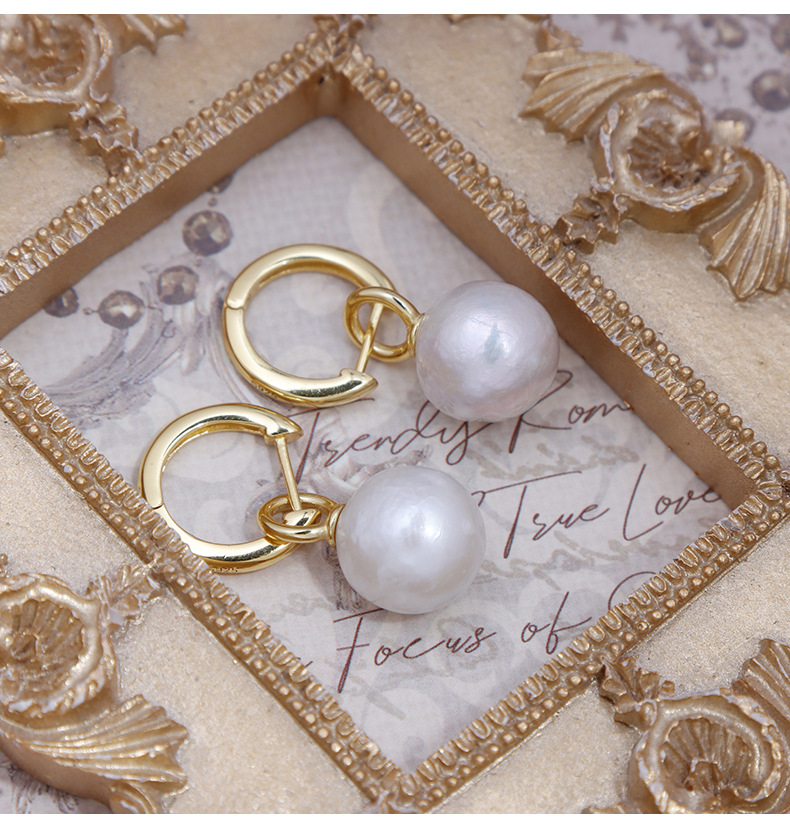 11-12mm Real Freshwater Pearl Earrings S925 Sterling Silver Hypoallergenic K Gold Retro Round Handmade Pearl Earrings