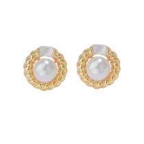 7.5mm Real Freshwater Pearl Earrings for Women Girls Gold Plated S925 Sterling Silver Earrings Minimalist, Dainty Gold Retro Pearl Earrings 14mm